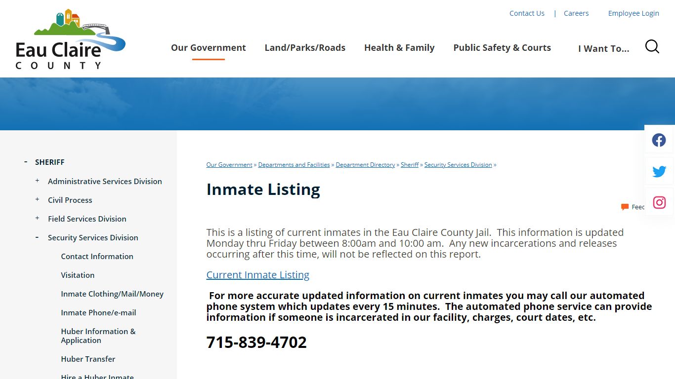 Inmate Listing | Eau Claire County